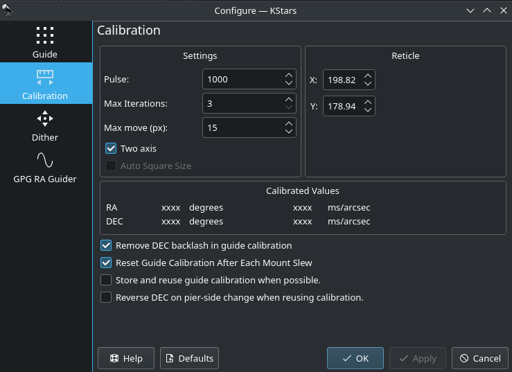 guide calibration settings